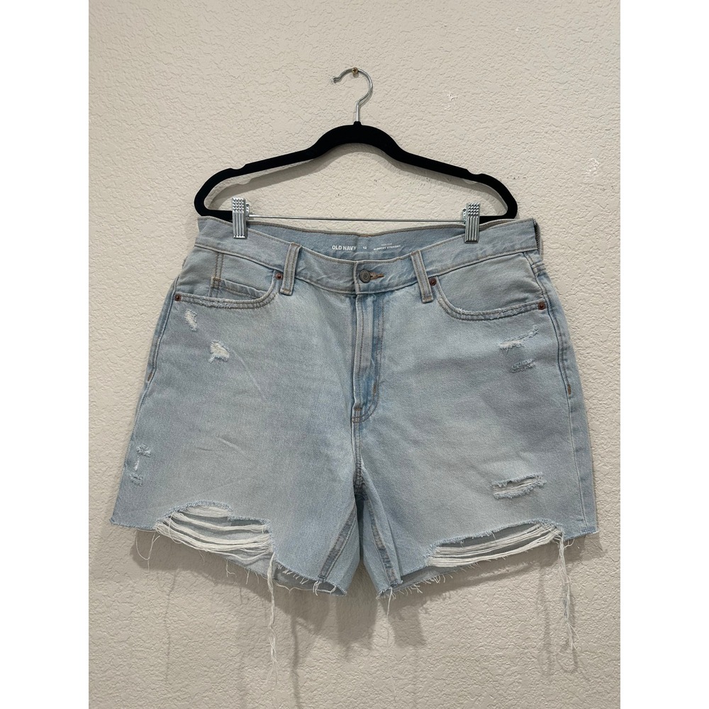 Old Navy Womens High-Rise Slouchy Straight Distressed Denim Shorts Light Wash 12